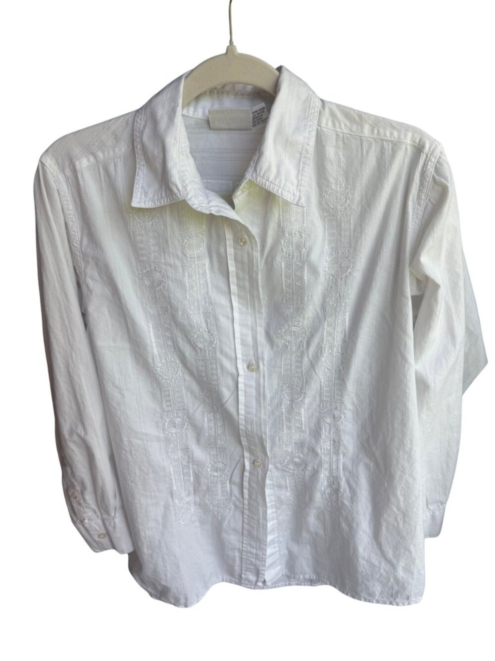 Chico's Design White Embroidered Guayabera Shirt Size 2 100% Cotton